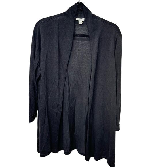 J.Jill Womens Solid Black Open Front Linen Blend Cardigan Sweater Size Large - Picture 1 of 10